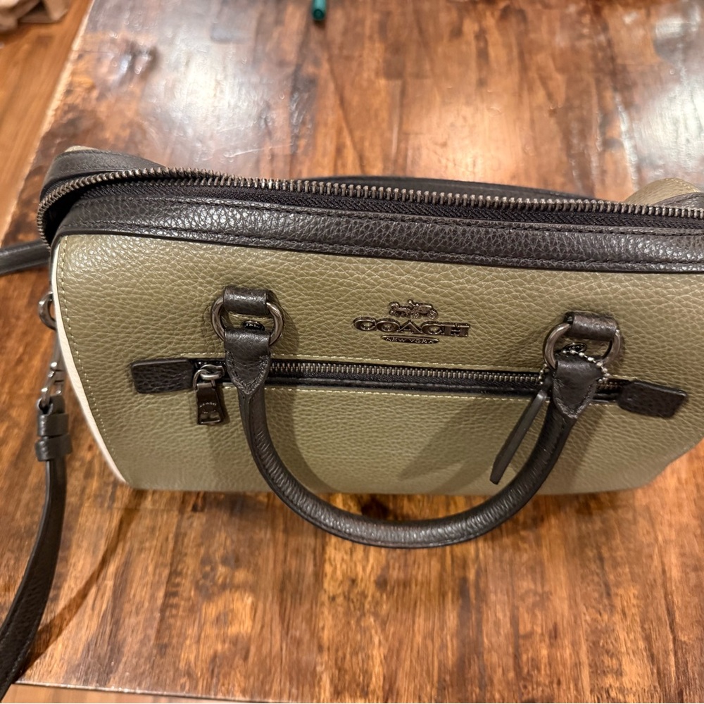 Coach Rowan 3075 Green and Black Leather Satchel